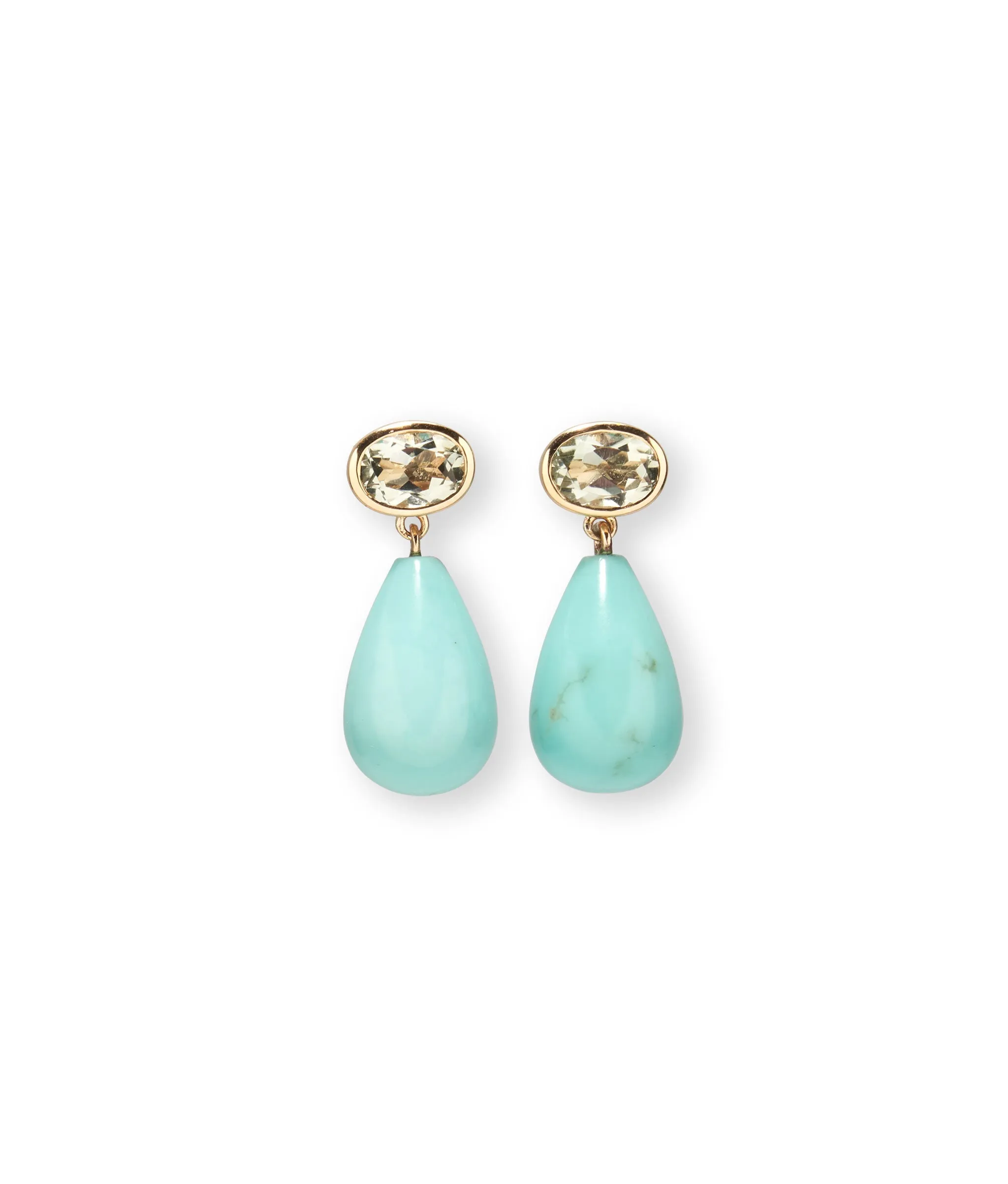 14k Gold Drop Earrings in Green Amethyst & Amazonite