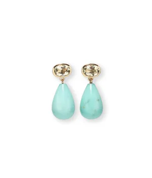 14k Gold Drop Earrings in Green Amethyst & Amazonite