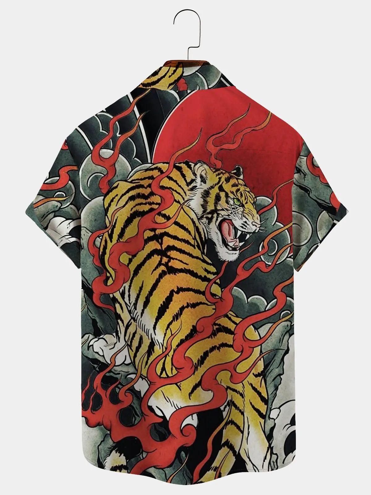 50's Men's Vintage Aloha Shirts Ukiyo-e Tiger Art Oversized Stretch Hawaiian Shirts