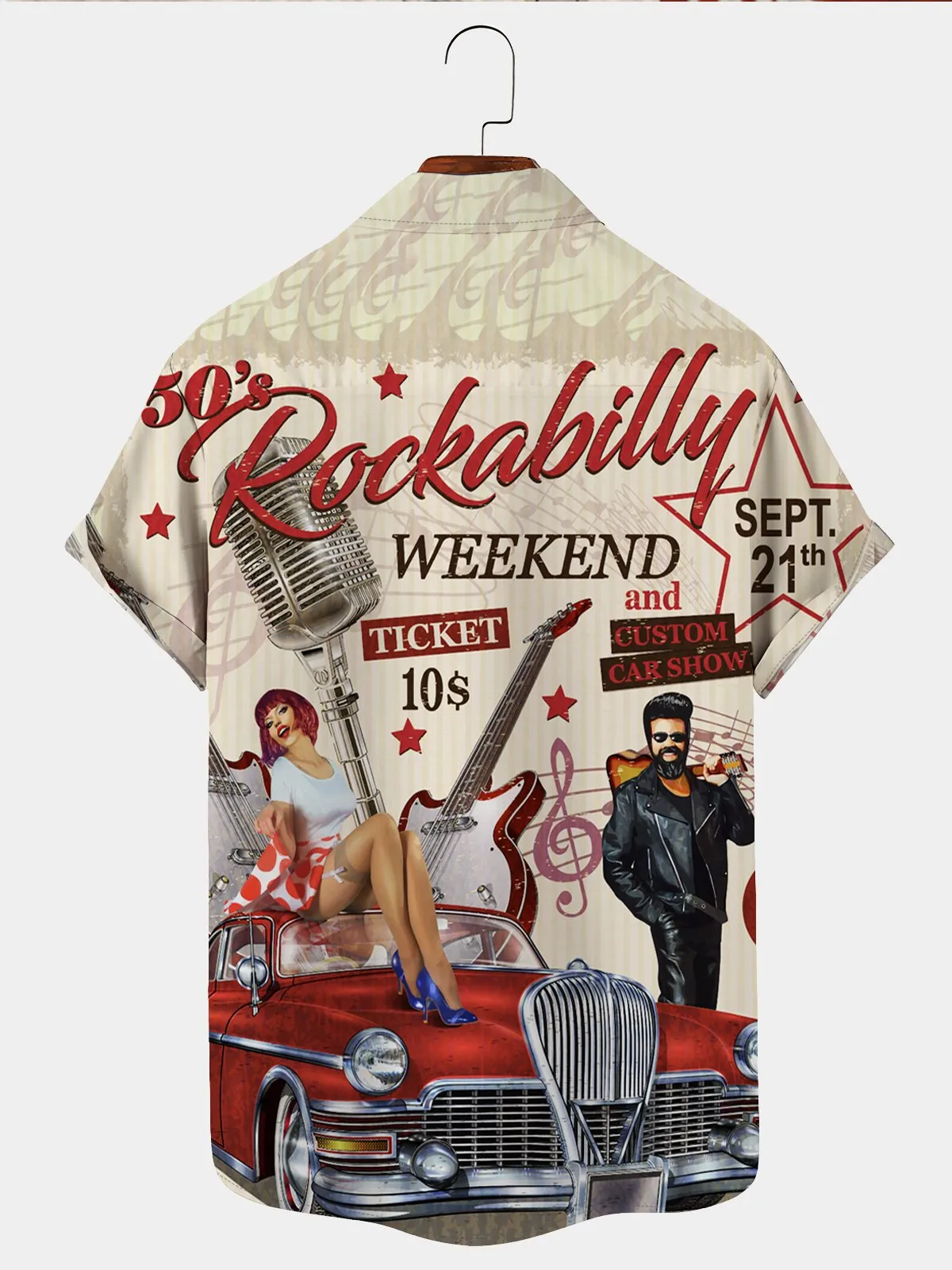 60s Retro Casual Men's Hawaiian Rockabilly Shirt Oversized Stretch Music Car Aloha Shirts