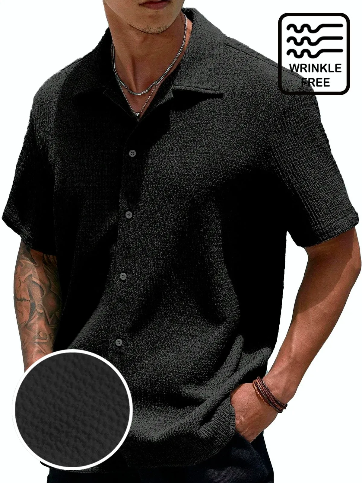 Alohadaddy Basic Casual Seersucker Men's Button Pocket Short Sleeve Shirt Big & Tall