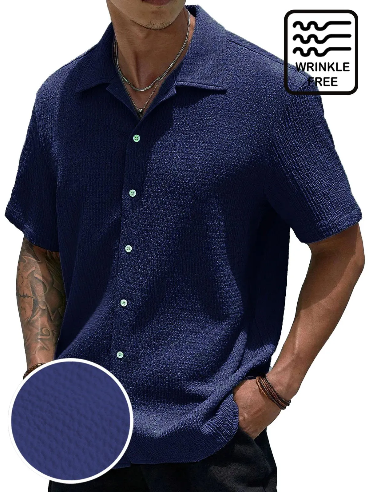 Alohadaddy Basic Casual Seersucker Men's Button Pocket Short Sleeve Shirt Big & Tall