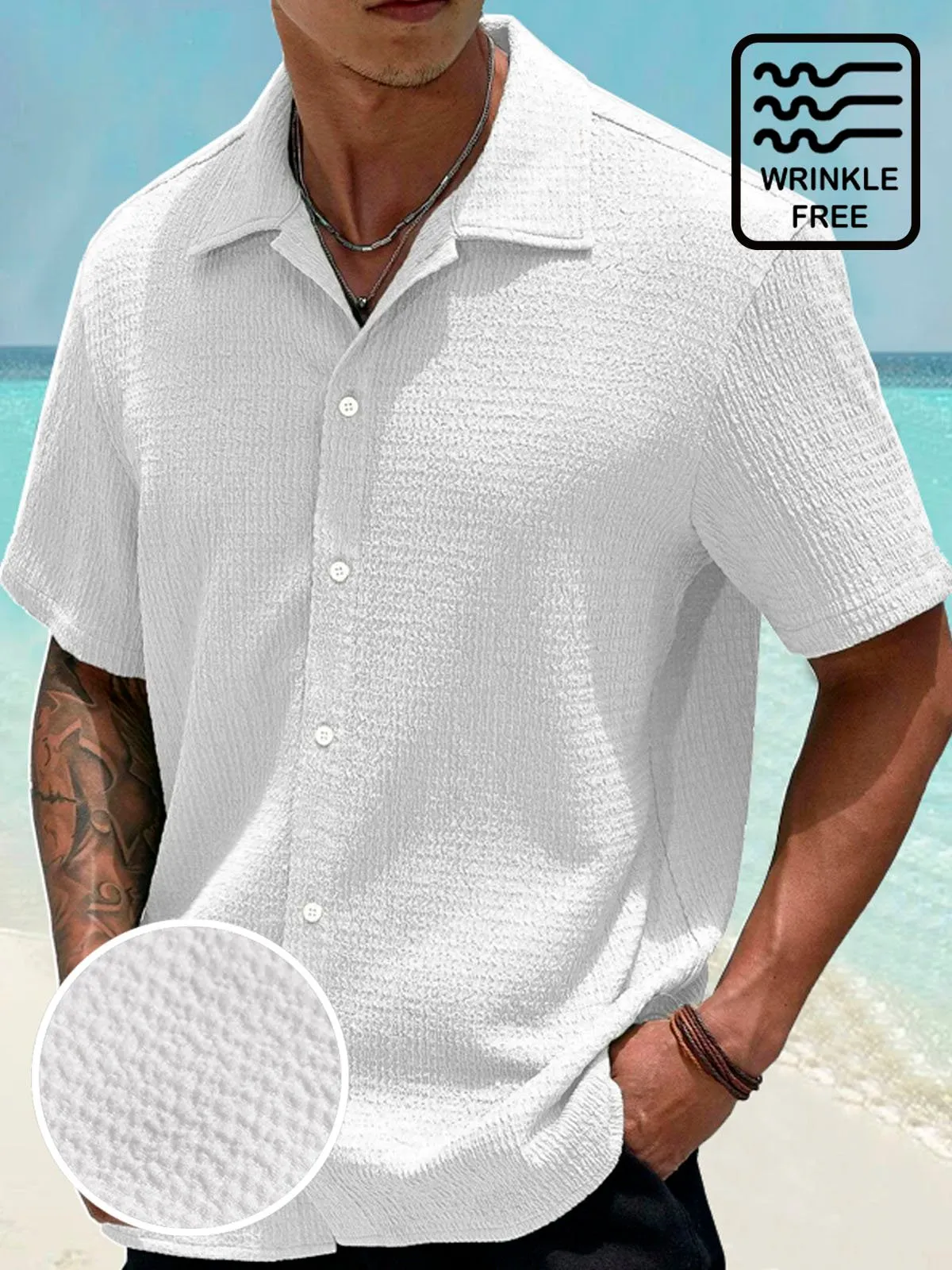 Alohadaddy Basic Casual Seersucker Men's Button Pocket Short Sleeve Shirt Big & Tall