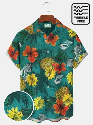 Alohadaddy Beach Vacation Hibiscus Flower Pineapple Coconut Tree Silhouettes Men's  Free Seersucker Plus Size Customized Available Shirts