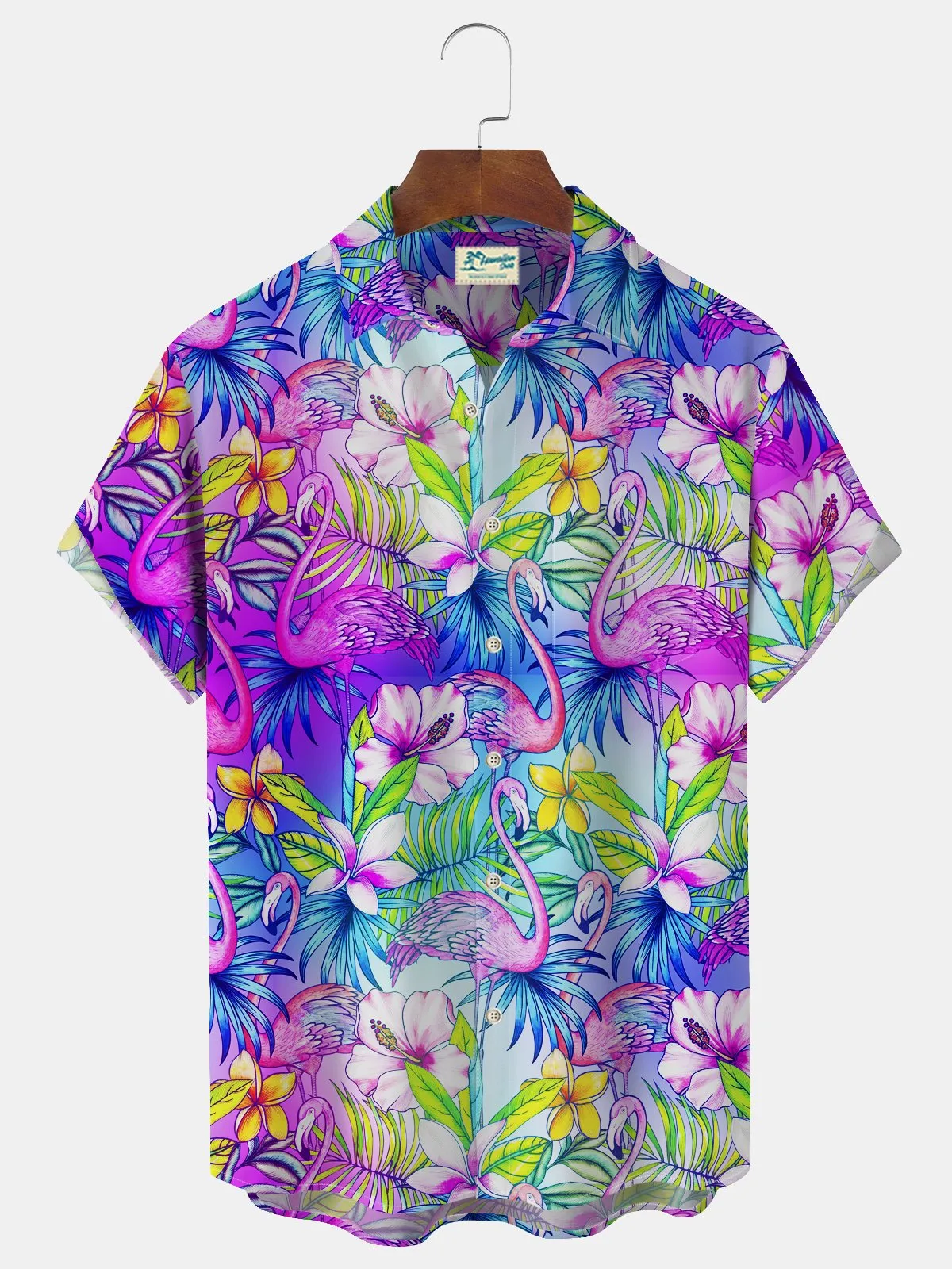 Alohadaddy Beach Vacation Pink Flamingo Tropical Men's and Women's Aloha Hawaiian Shirts Stretch Oversized Button Shirts