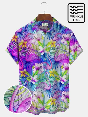 Alohadaddy Beach Vacation Pink Flamingo Tropical Men's and Women's Aloha Hawaiian Shirts Stretch Oversized Button Shirts