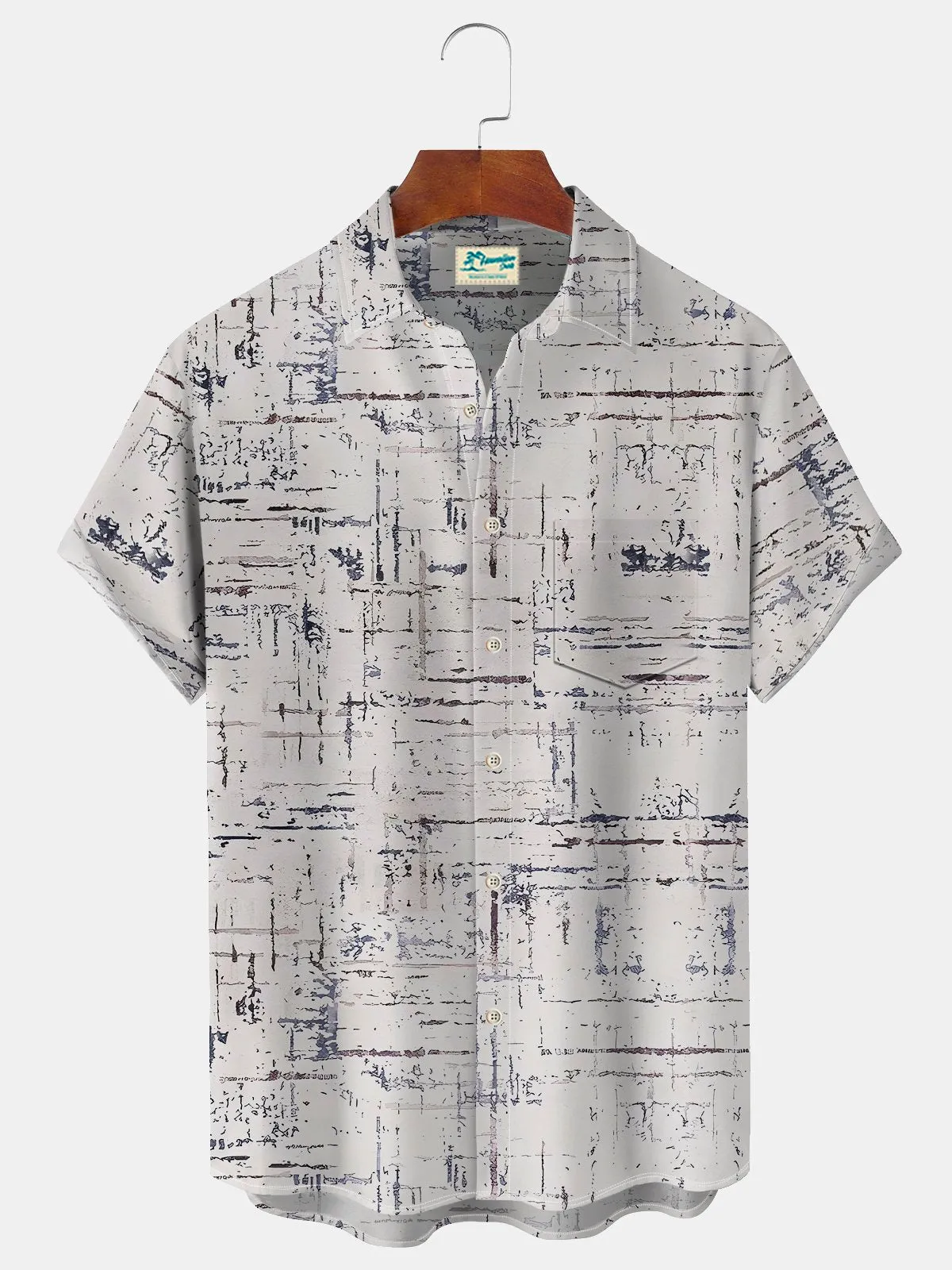 Alohadaddy Beach Vacation White Men's Hawaiian Shirt Vintage Textured Wrinkle Free Seersucker Pocket Camp Shirt Big Tall