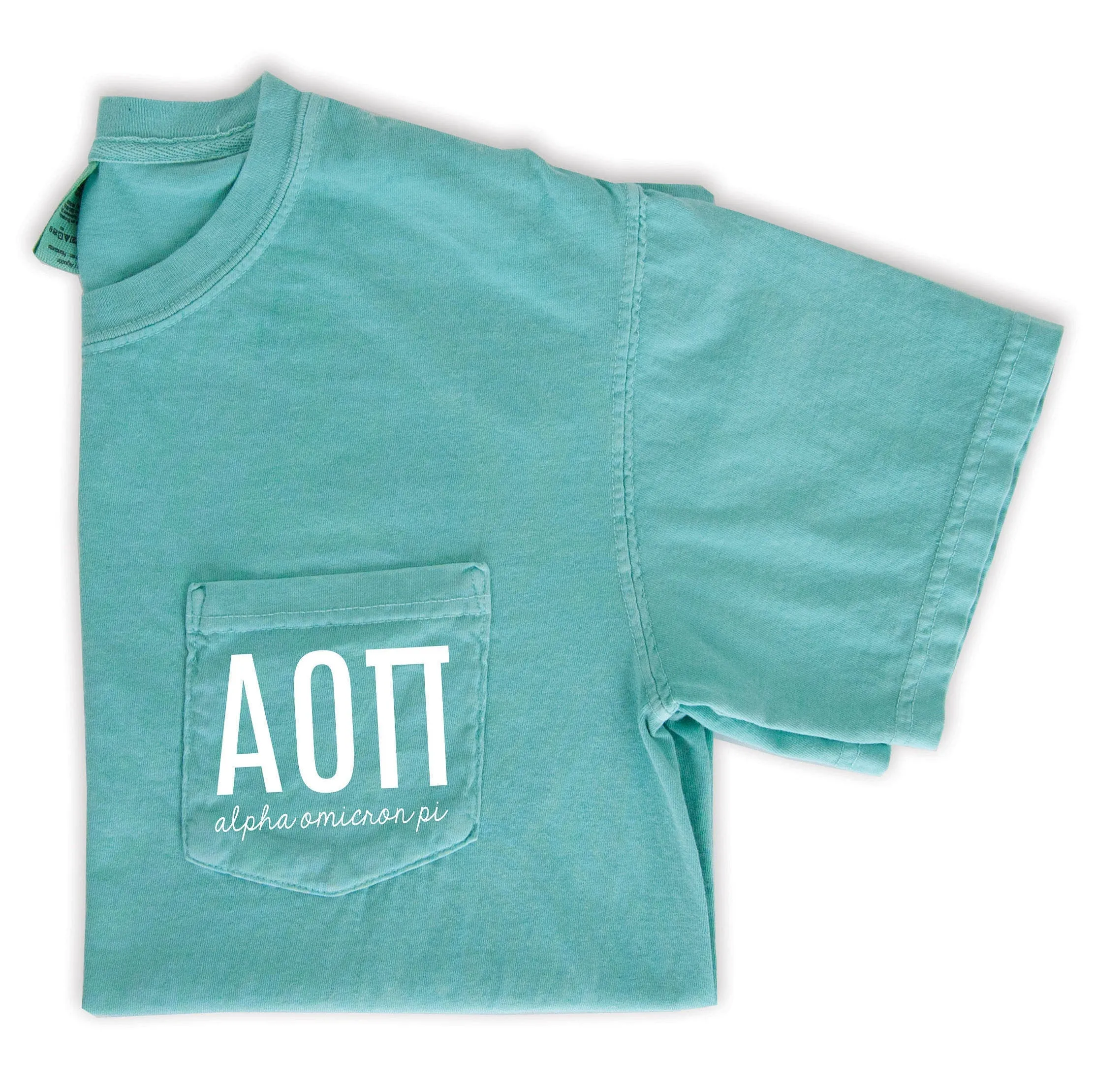 Alpha Omicron Pi Script Letters Shirt - Mint