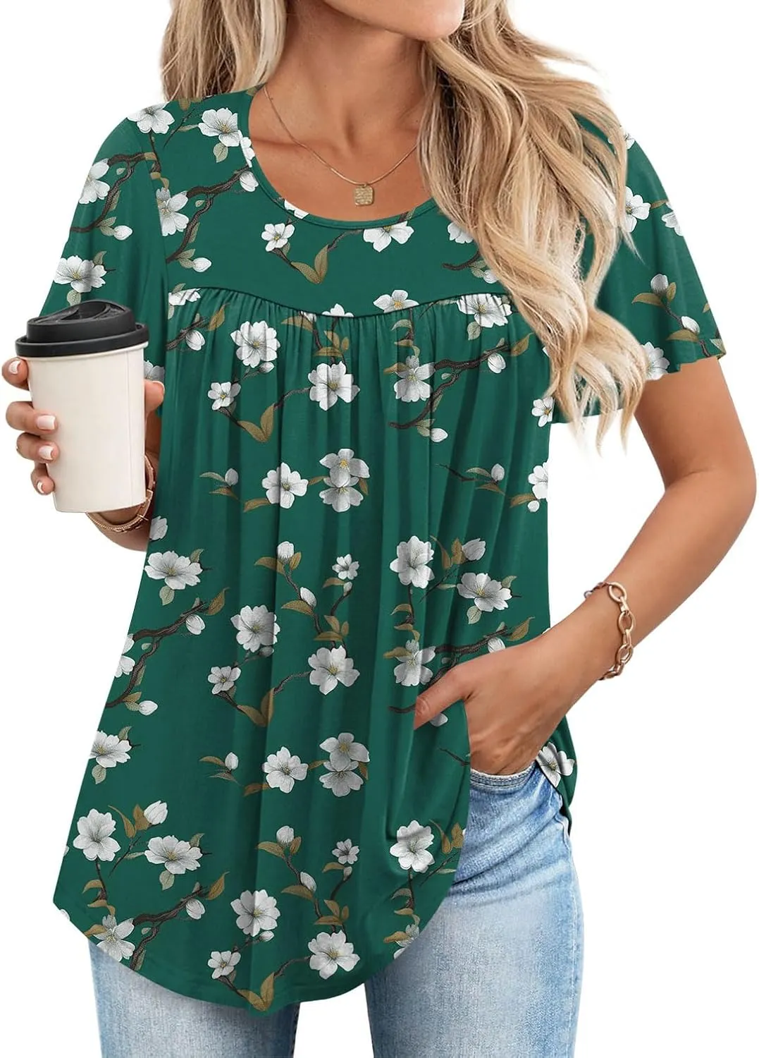 Anymiss 2025 Womens Spring Tunic Tops Summer Casual Dressy Short Sleeve Loose Fit T Shirts M-3X