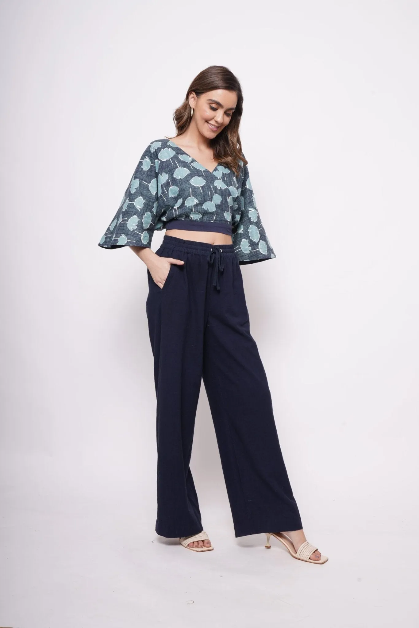 Backless Teal Printed Crop Top
