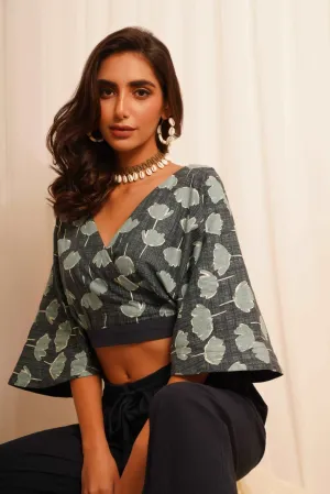 Backless Teal Printed Crop Top