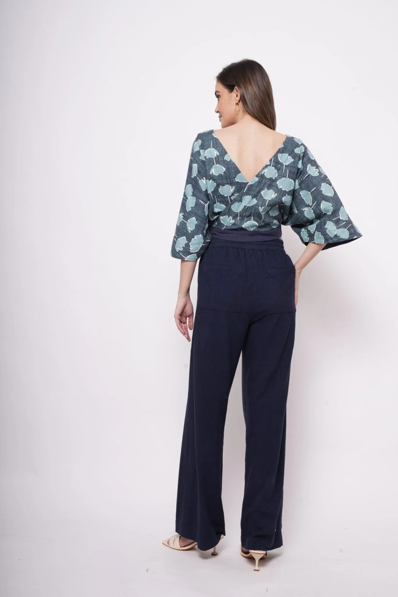 Backless Teal Printed Crop Top