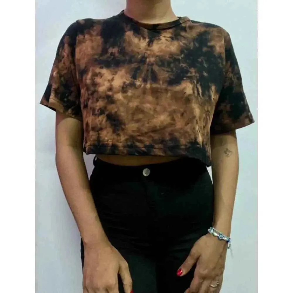 Bleached Dots Tie Dye Cotton Crop Top
