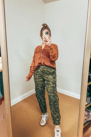 Chelsea Camel Checkered Henley Top