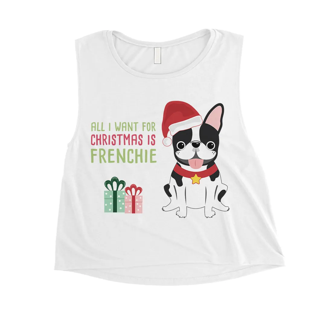 Christmas Frenchie Present Womens Crop Top