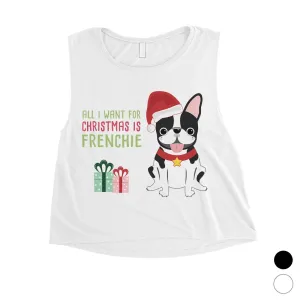 Christmas Frenchie Present Womens Crop Top