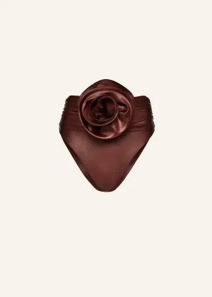 Classic high waist flower swim bottom in metallic brown