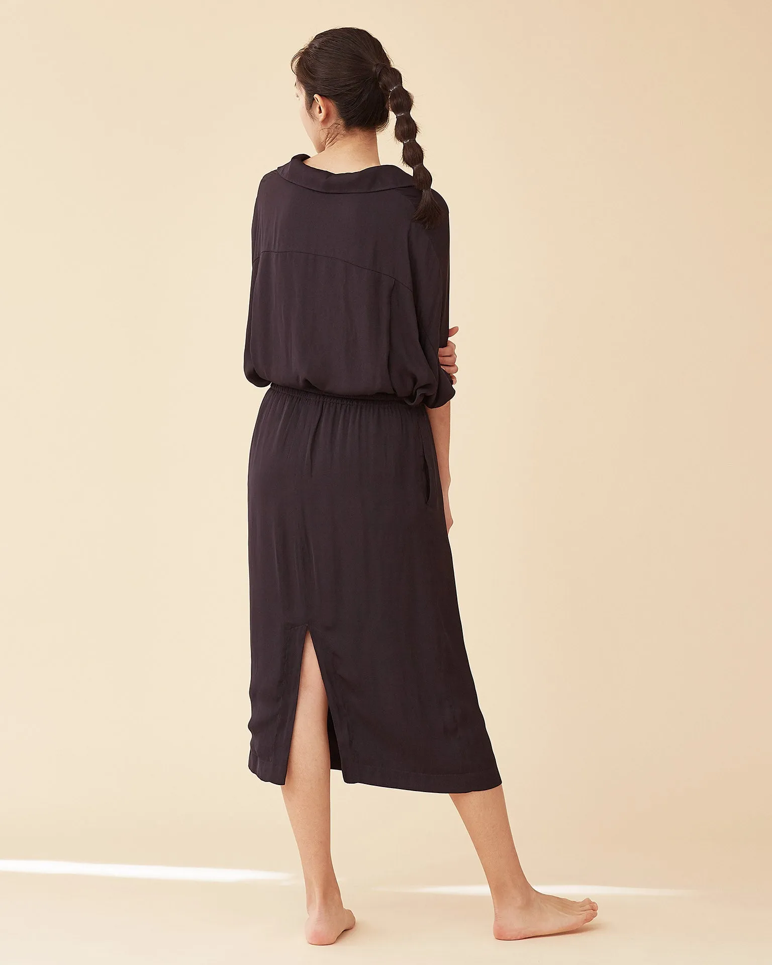 Classic Spread Collar Top / Navy