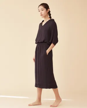 Classic Spread Collar Top / Navy