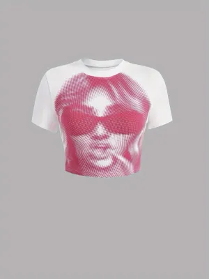 Classy Printed  Pink Crew Short Sleeve Top