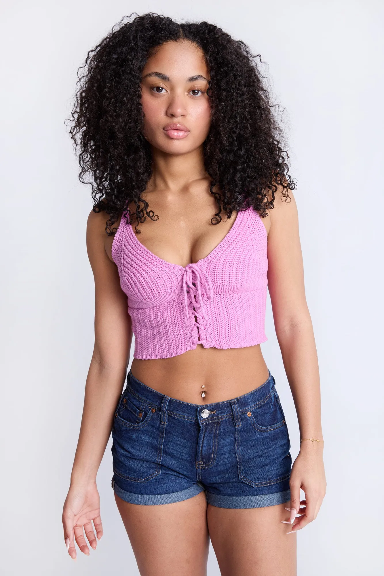 Crochet-Style Tie-Front Tank Top