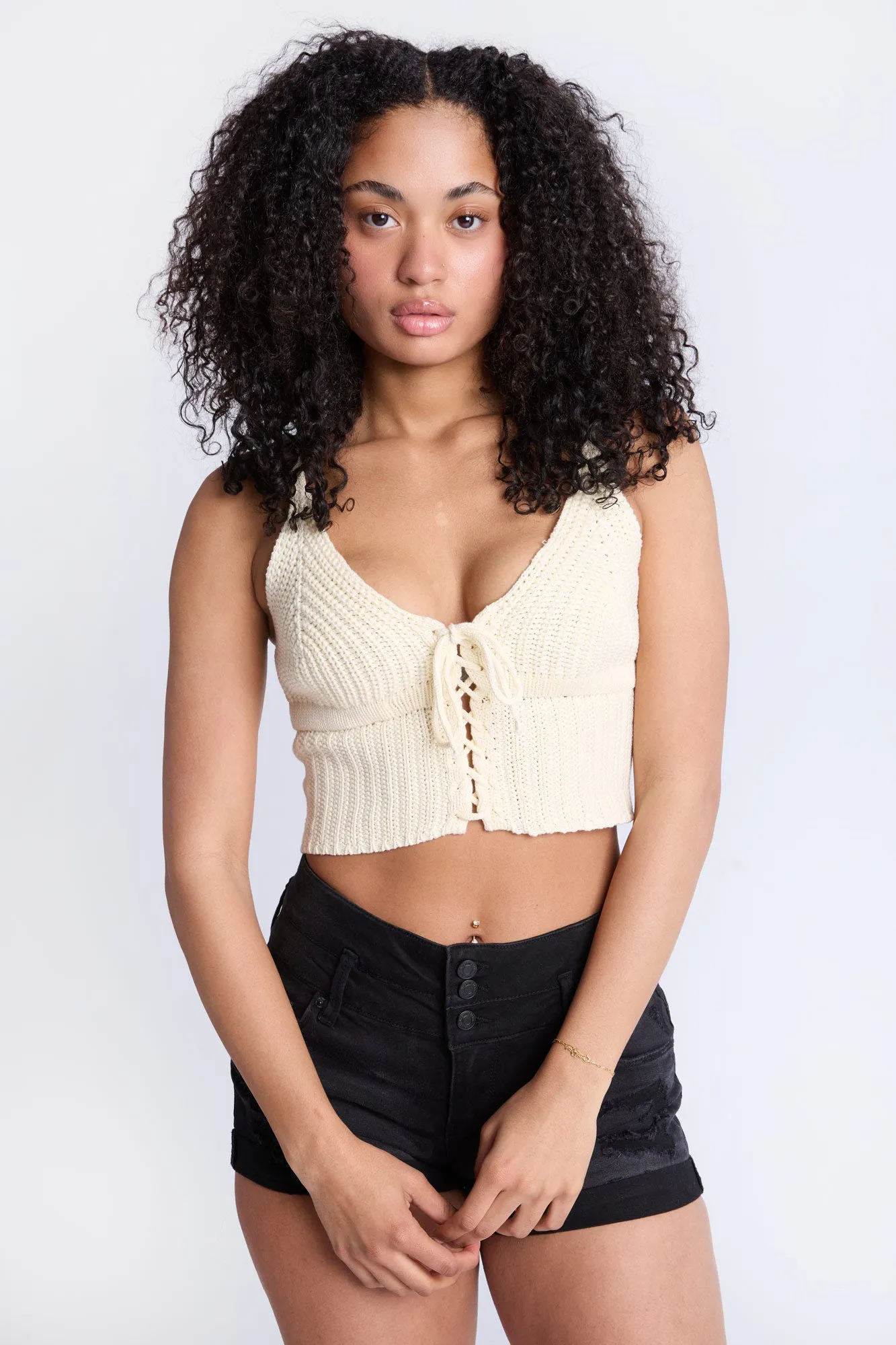 Crochet-Style Tie-Front Tank Top