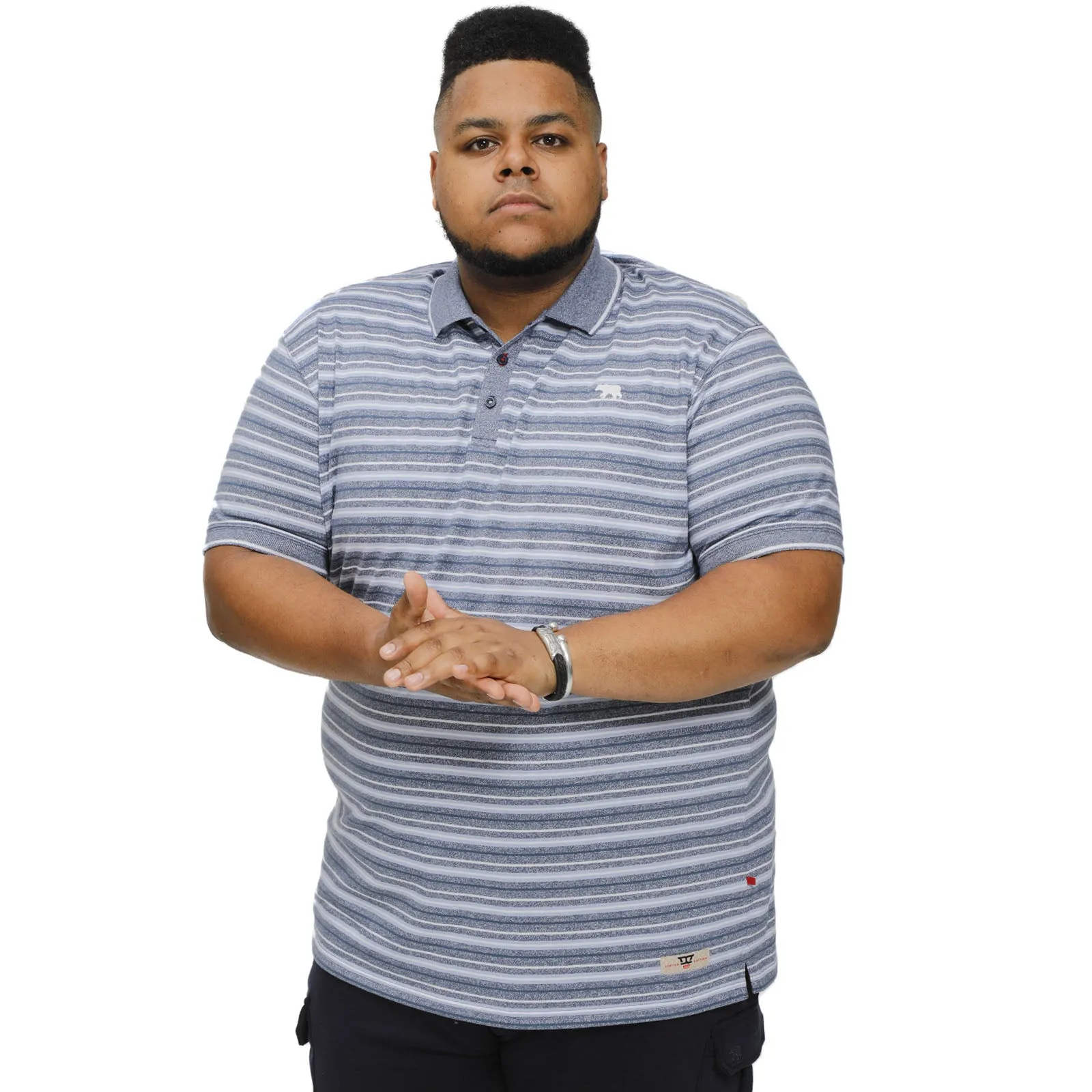 D555 Mens Byron Big Tall Kingsize Full Stripe Jersey Polo Shirt- Denim