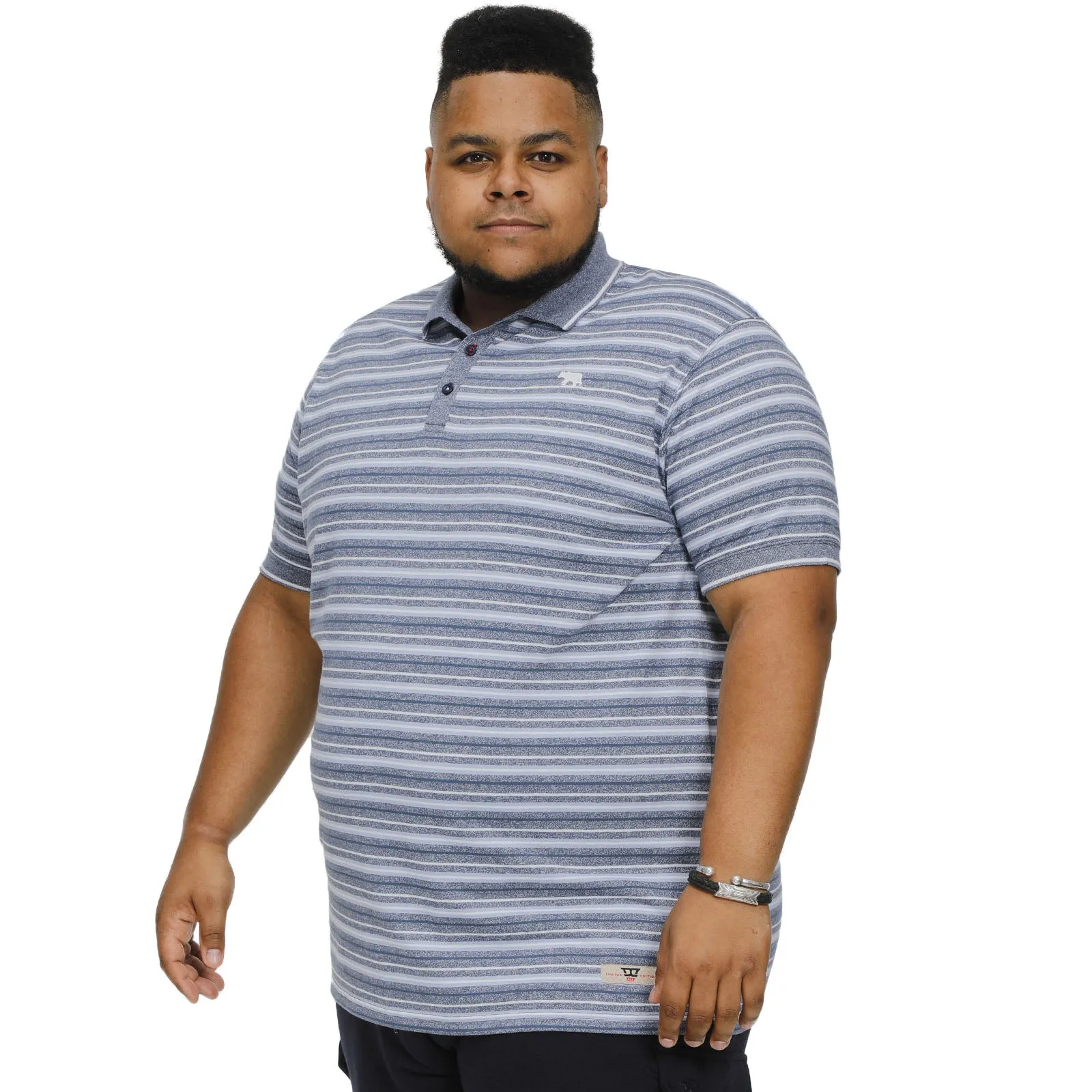 D555 Mens Byron Big Tall Kingsize Full Stripe Jersey Polo Shirt- Denim