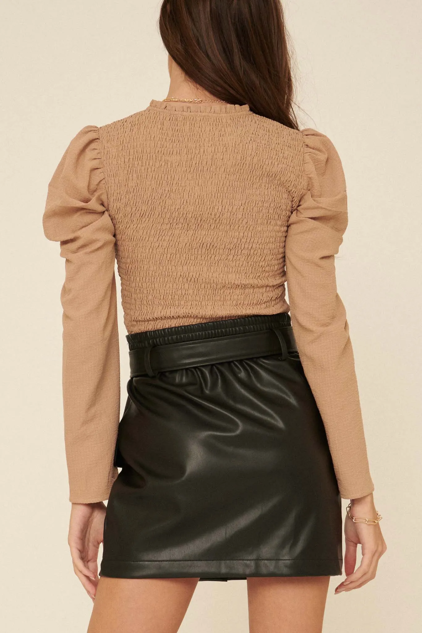 Drama Club Smocked Crepe Puff-Sleeve Top