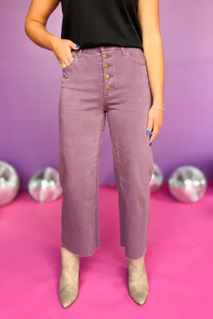 Dusty Taro Wide Leg Raw Hem Twill Pants *FINAL SALE*