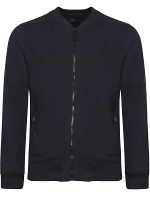 Ellerslie Pique Zip Through Jersey Bomber Jacket In Navy - Dissident