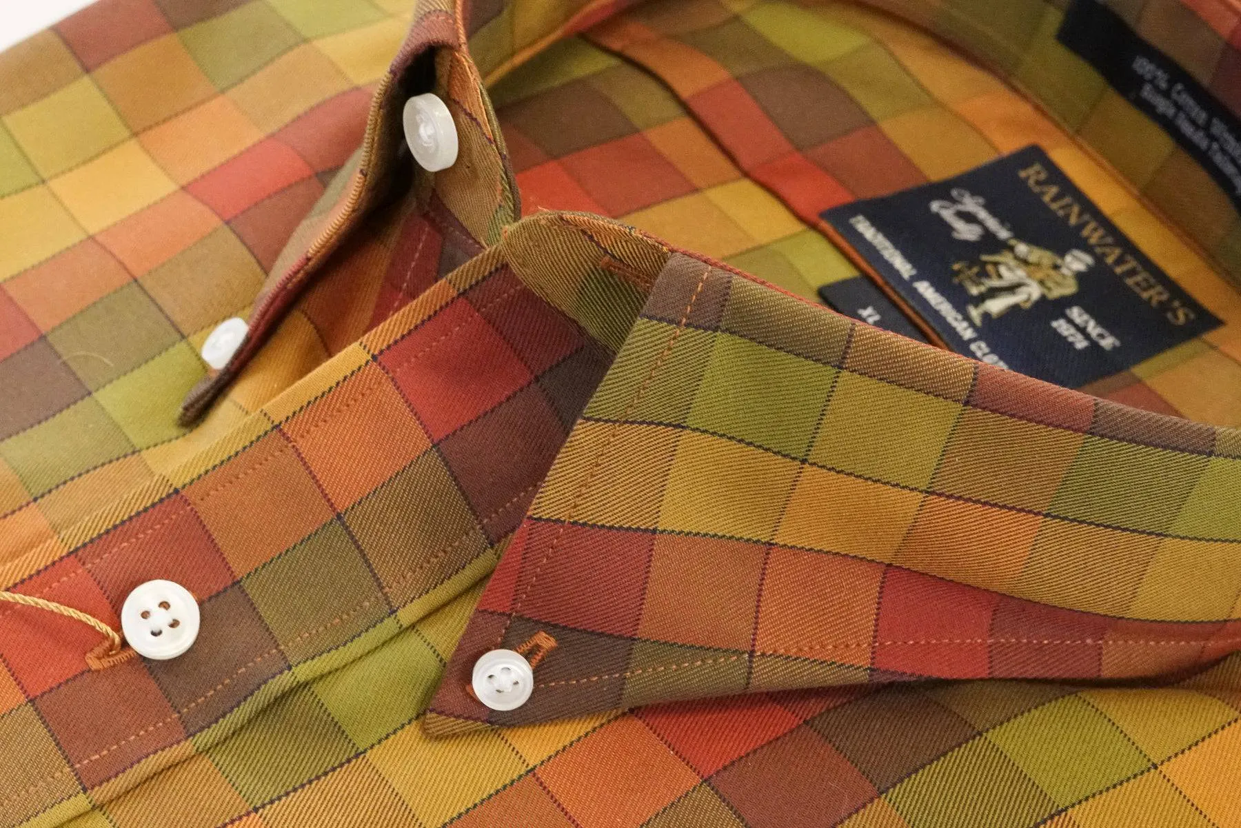 Fall Colors Plaid Check Button Down Wrinkle Free Sport Shirt by Rainwater's