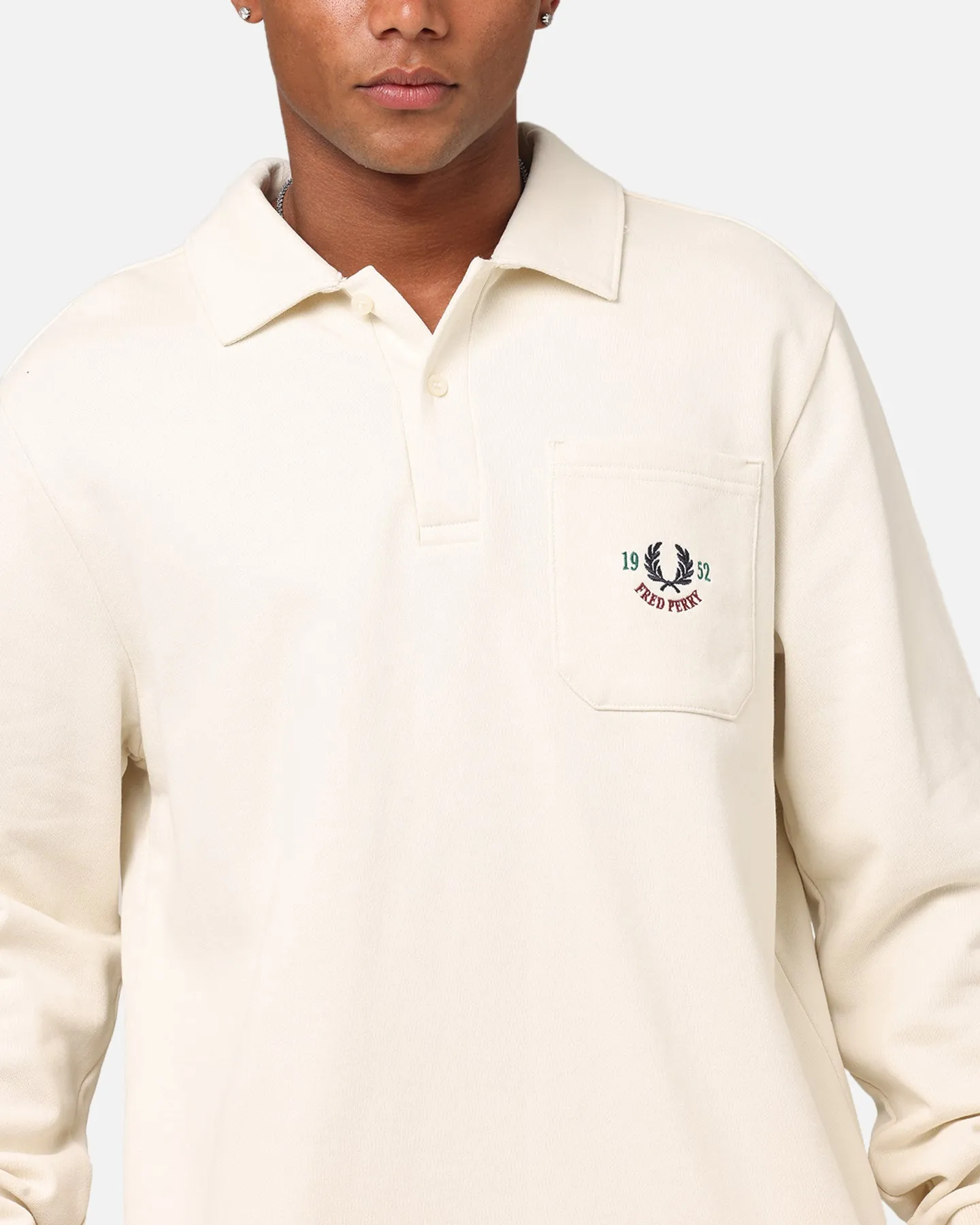 Fred Perry Embroidered Champion Collared Sweatshirt Ecru