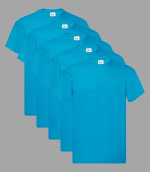 Fruit of the Loom Kid's T-Shirt, Azure, 3-4 to 14-15 Years, (Pack of 5)