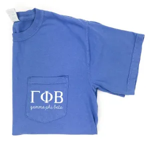 Gamma Phi Beta Script Letters T-Shirt - Mystic Blue