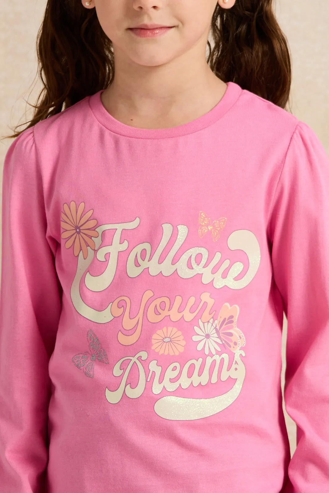 Girls Fuchsia Printed T-Shirt