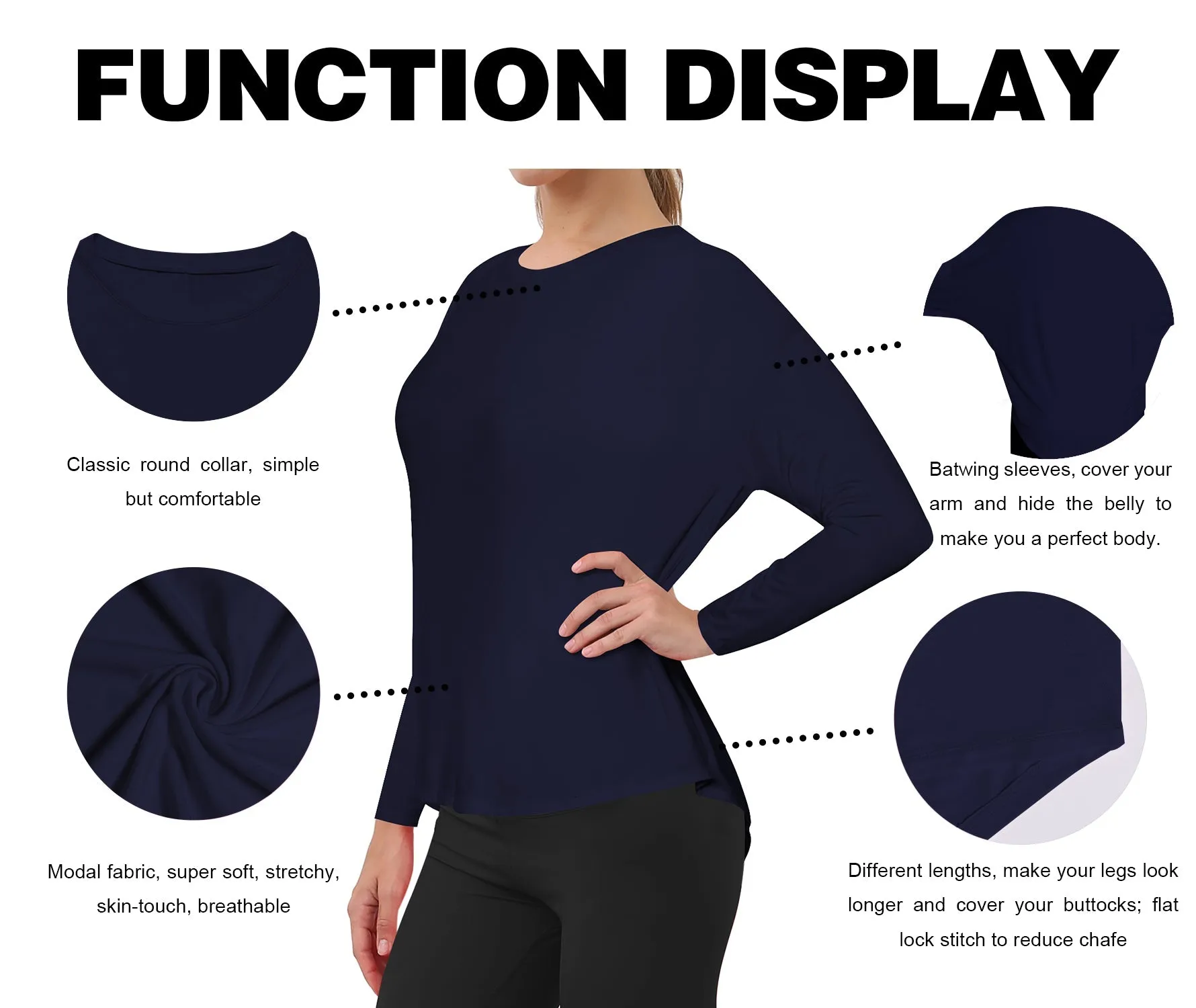 Gym Batwing Tunic Tops darknavy_Gym