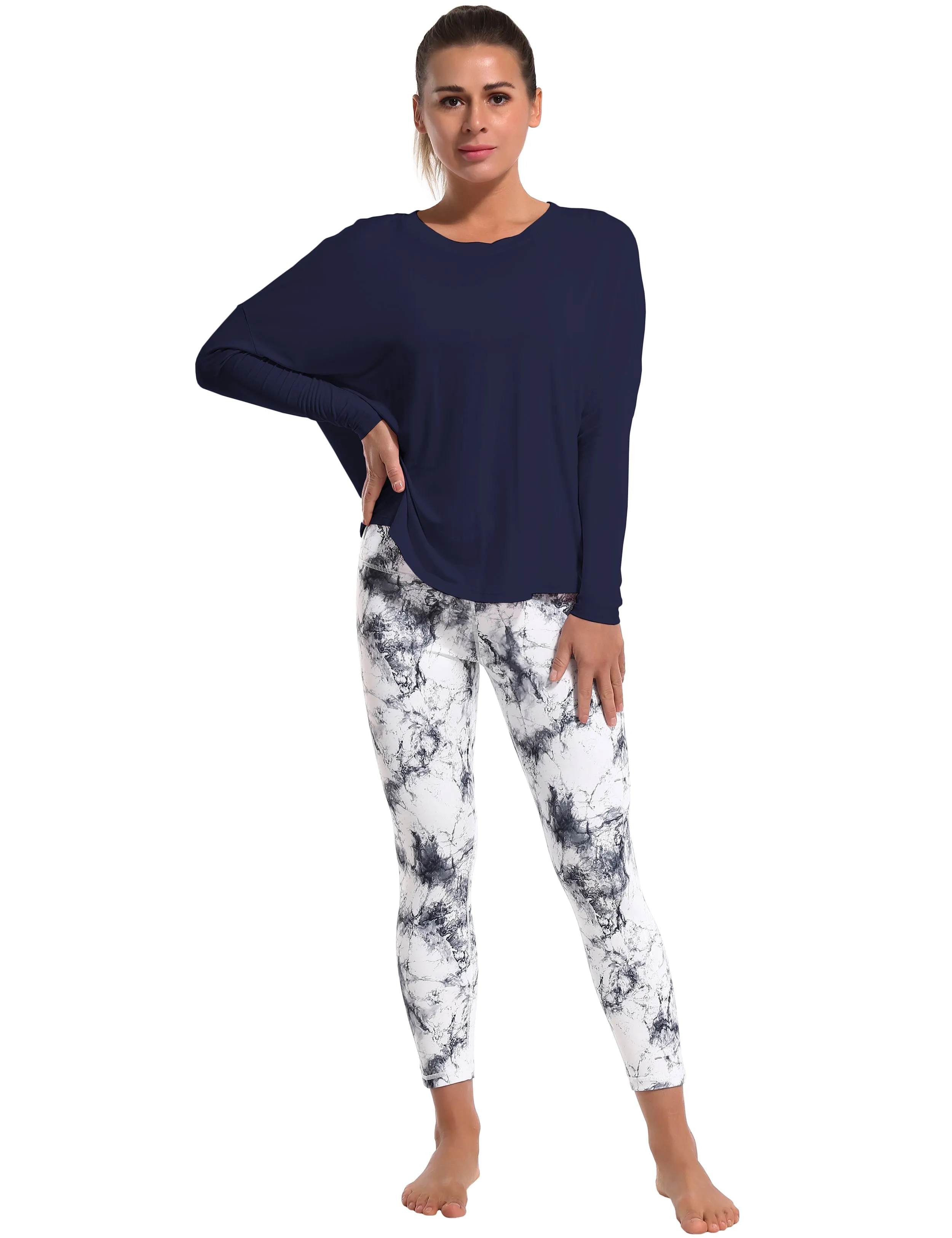 Gym Batwing Tunic Tops darknavy_Gym