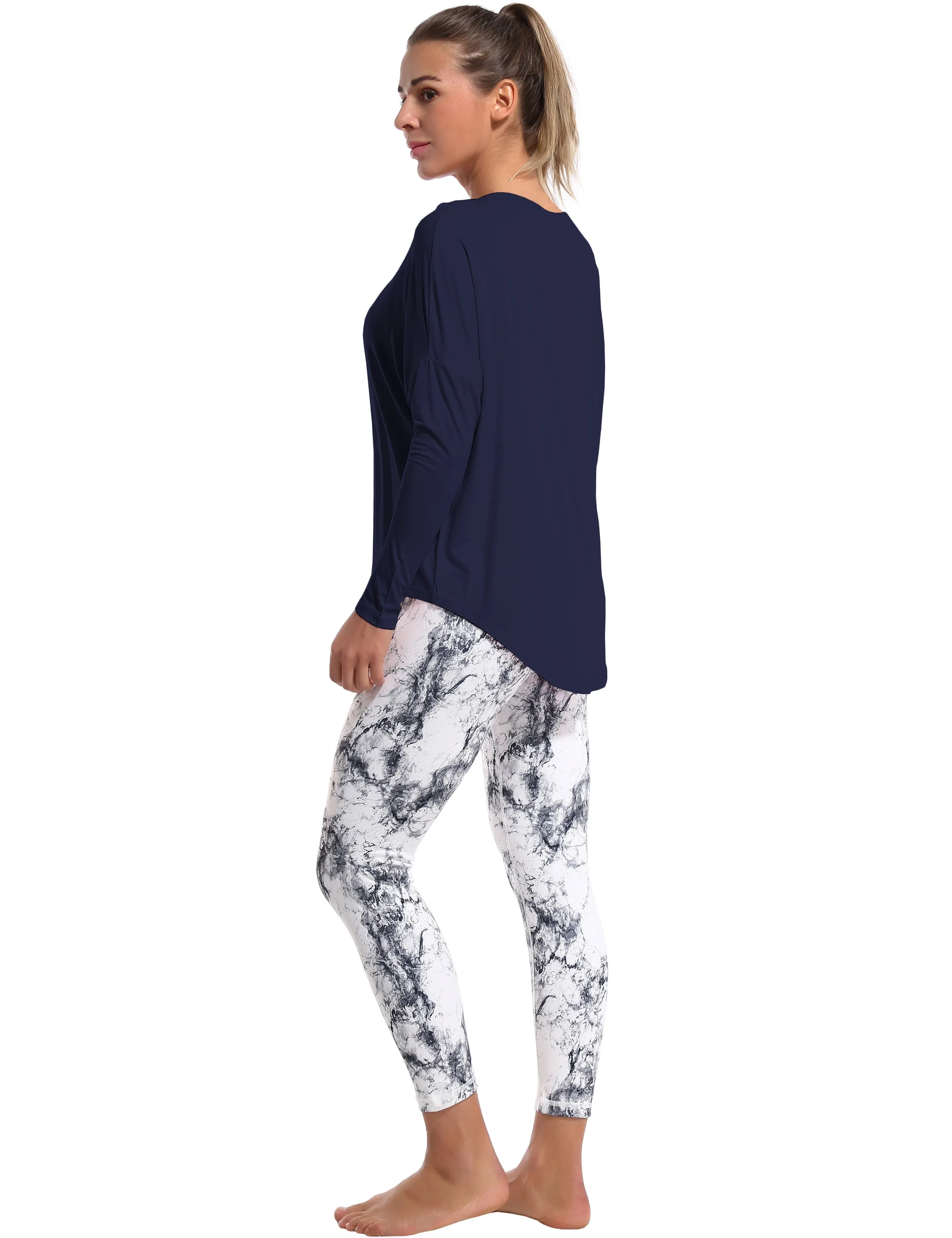 Gym Batwing Tunic Tops darknavy_Gym