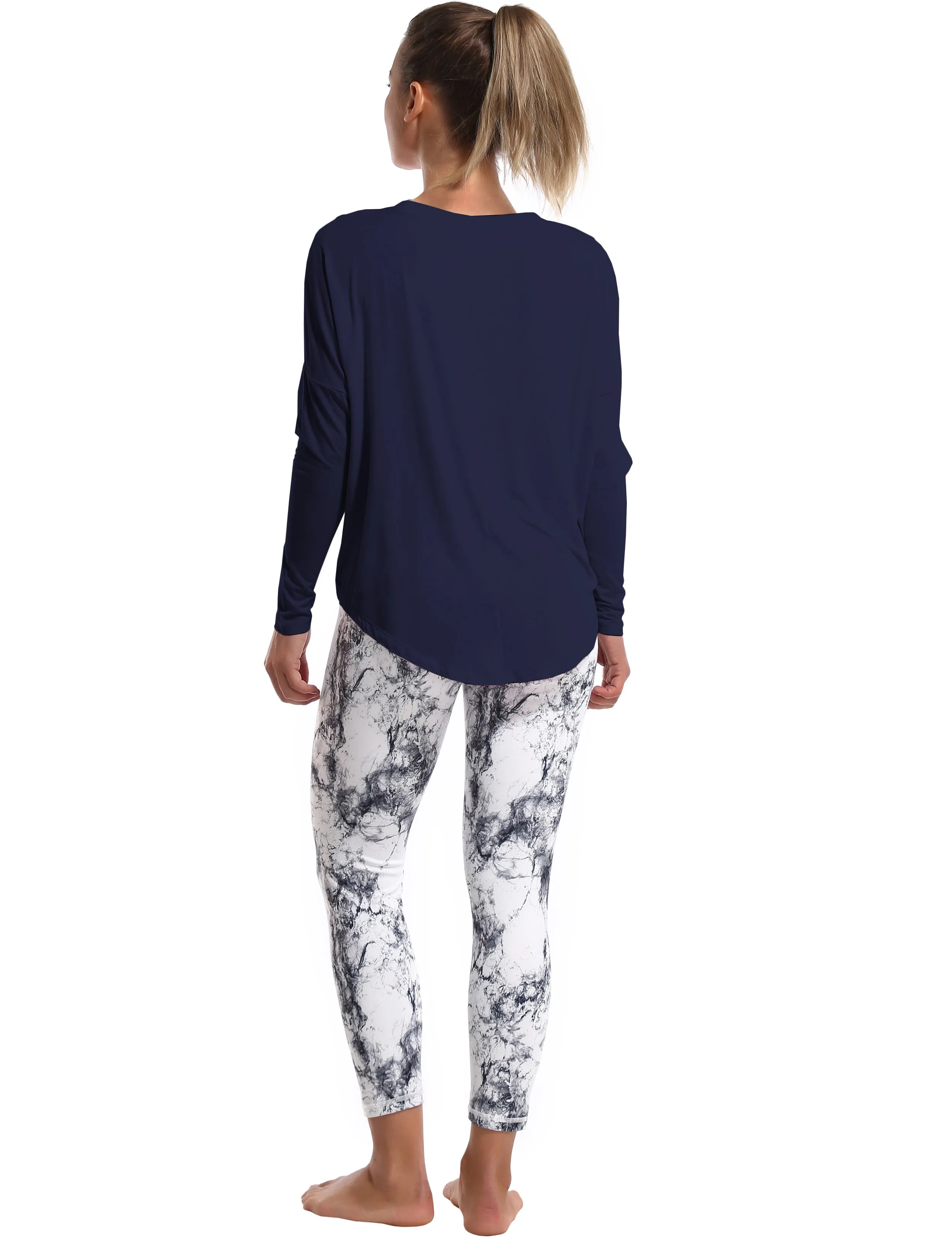 Gym Batwing Tunic Tops darknavy_Gym