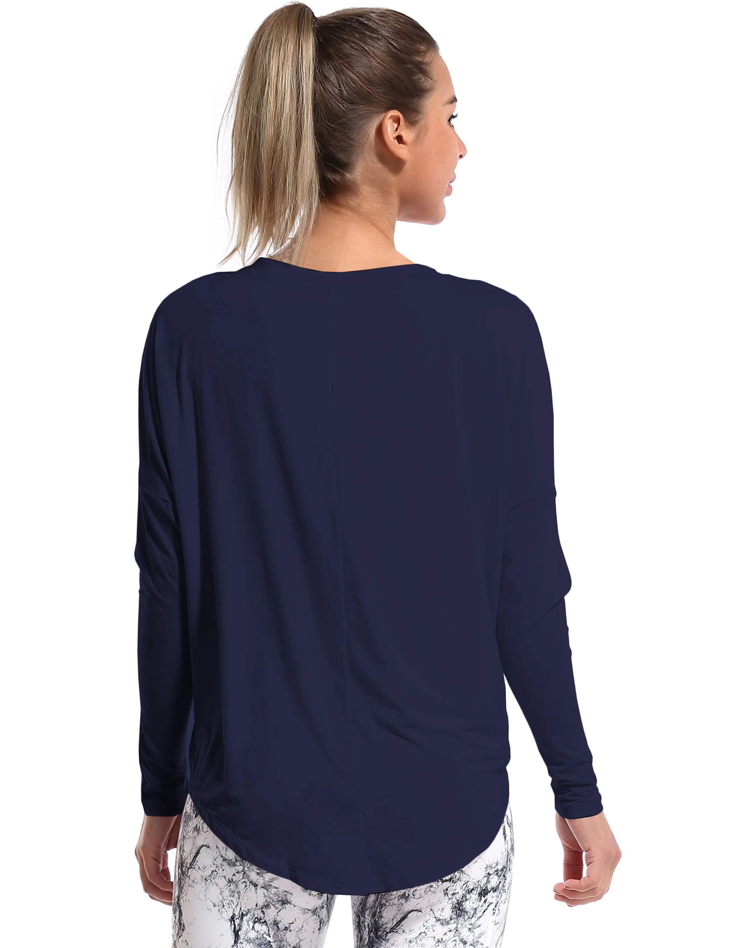Gym Batwing Tunic Tops darknavy_Gym