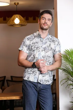 Halfsleeve Sea Green Printed Knit Shirt