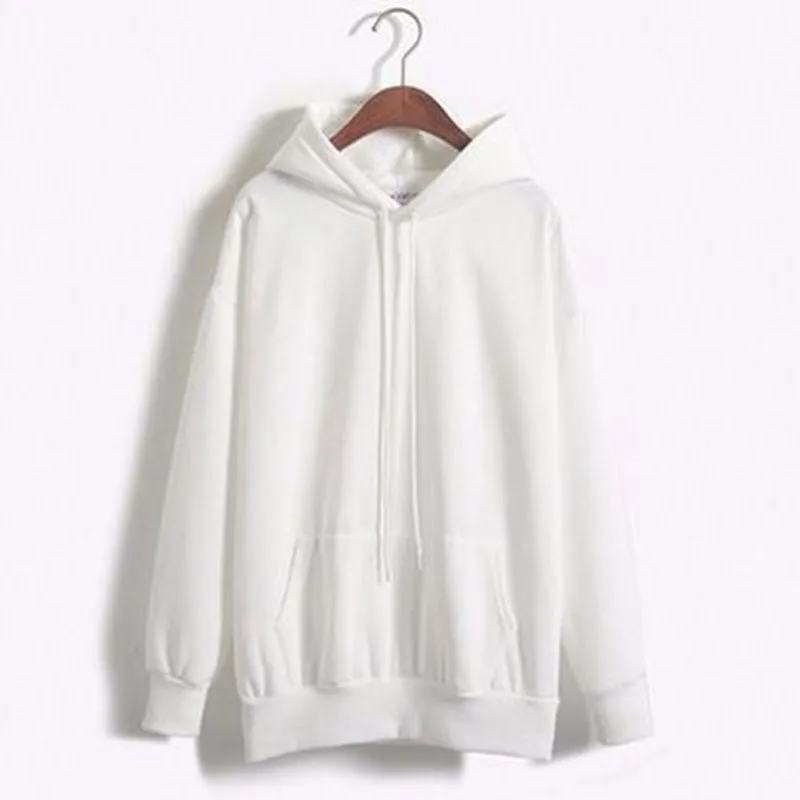 Korean Solid Colored Loose Hooded Sweatshirt Long Sleeved Tops Girlfriends Trendy Women Outerwear