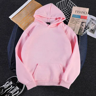 Korean Solid Colored Loose Hooded Sweatshirt Long Sleeved Tops Girlfriends Trendy Women Outerwear