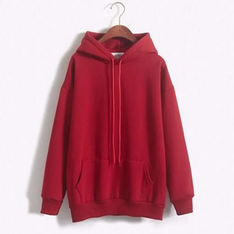 Korean Solid Colored Loose Hooded Sweatshirt Long Sleeved Tops Girlfriends Trendy Women Outerwear