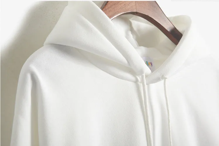 Korean Solid Colored Loose Hooded Sweatshirt Long Sleeved Tops Girlfriends Trendy Women Outerwear