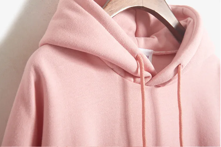Korean Solid Colored Loose Hooded Sweatshirt Long Sleeved Tops Girlfriends Trendy Women Outerwear