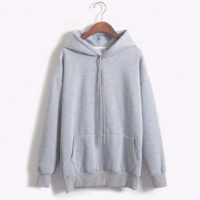 Korean Solid Colored Loose Hooded Sweatshirt Long Sleeved Tops Girlfriends Trendy Women Outerwear