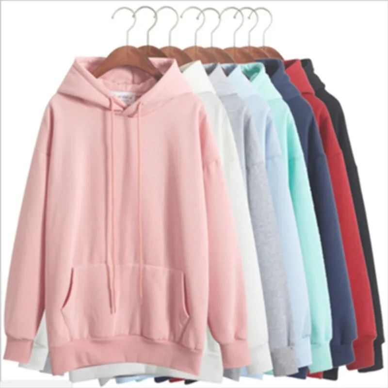 Korean Solid Colored Loose Hooded Sweatshirt Long Sleeved Tops Girlfriends Trendy Women Outerwear