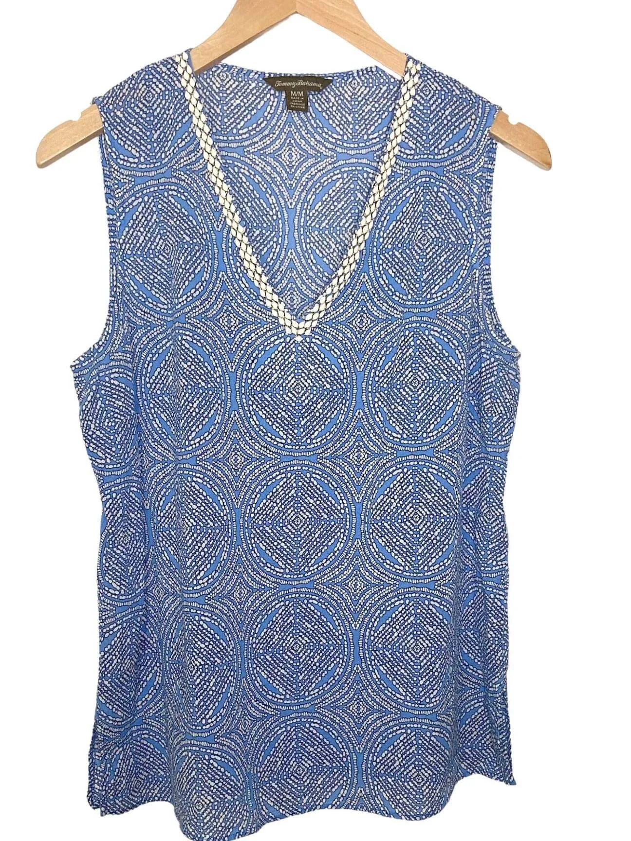 Light Summer Beaded Print Sleeveless Top